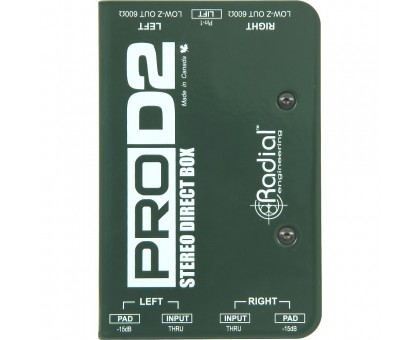 Radial ProD2 стерео дибокс, вход 2x 1/4"TRS, сквозной 2x 1/4" TRS, выход 2xXLR HF02B